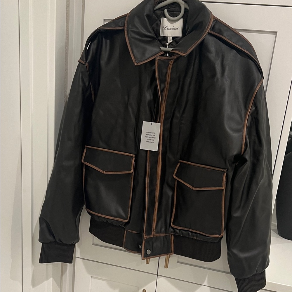 L'Academie Black and Brown Leather Jacket - Picture 6 of 8